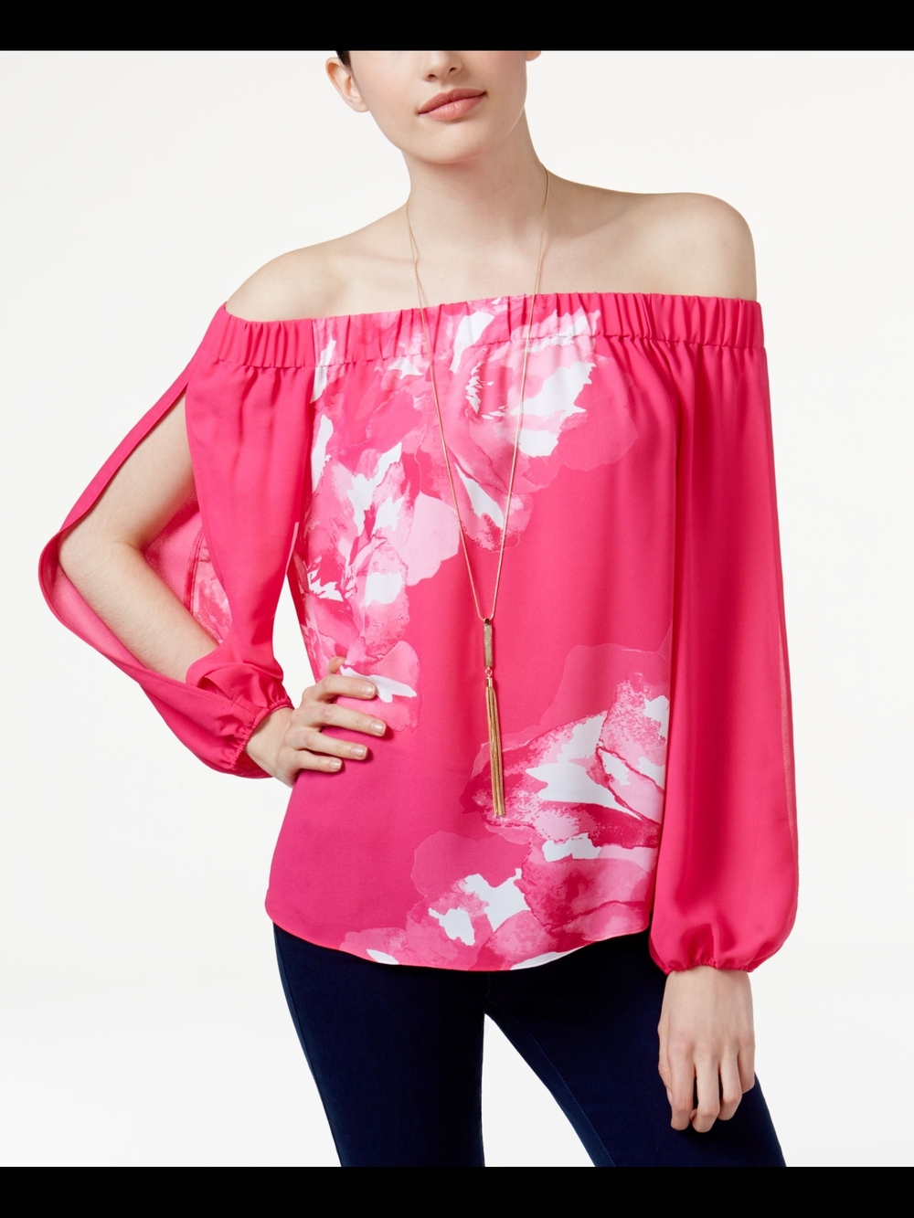 Off-Shoulder Pink Floral Blouse